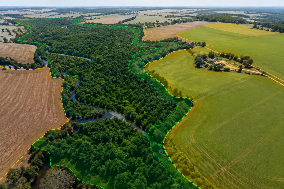 Vista aérea de propriedade rural com vegetação nativa preservada